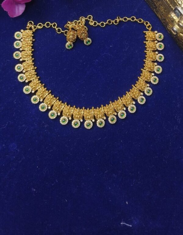 Tradition South Indian Choker Necklace Set - Green Stone