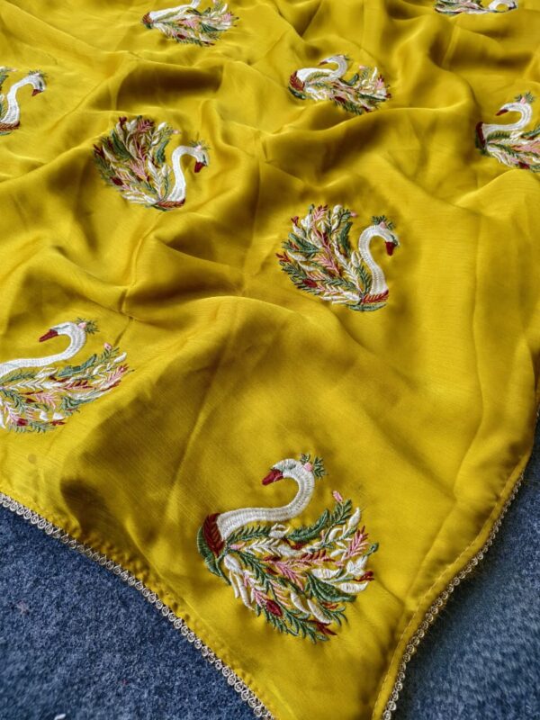 yellow work saree